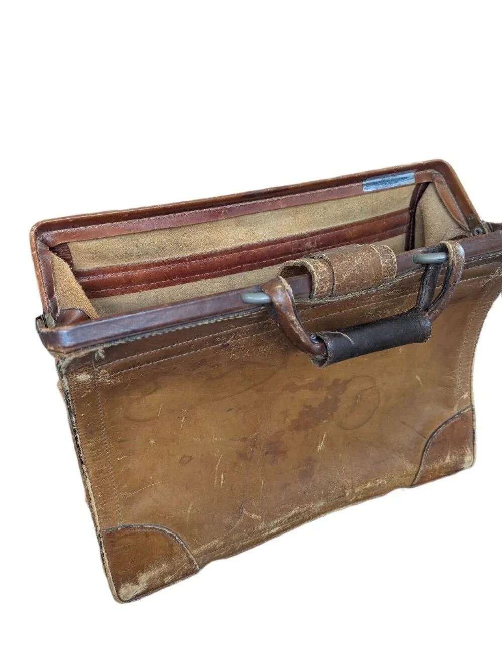Henwick Vintage Leather Briefcase with Hinged Mouth Opening and Combo Lock
